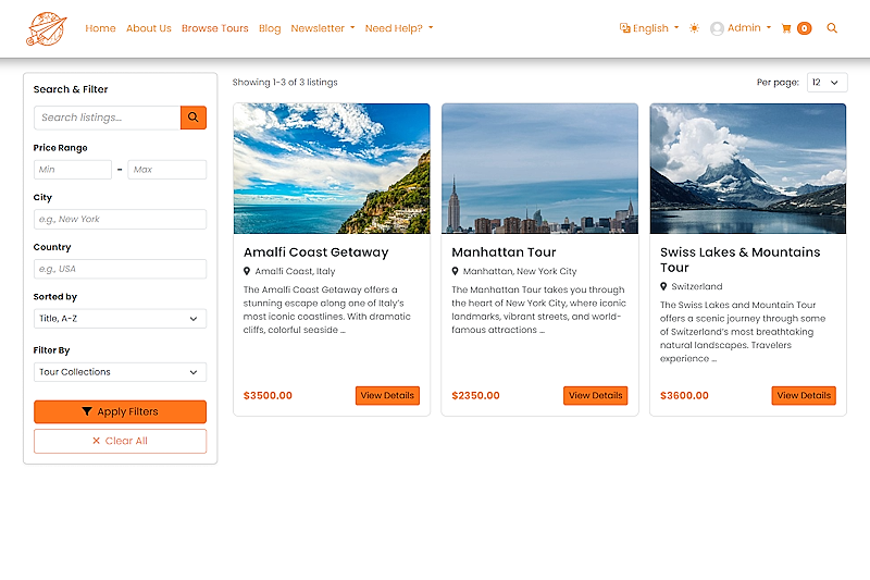 Tourism Store WaaS Listings